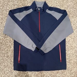 Men's Navy and Gray Jacket with Red Accents